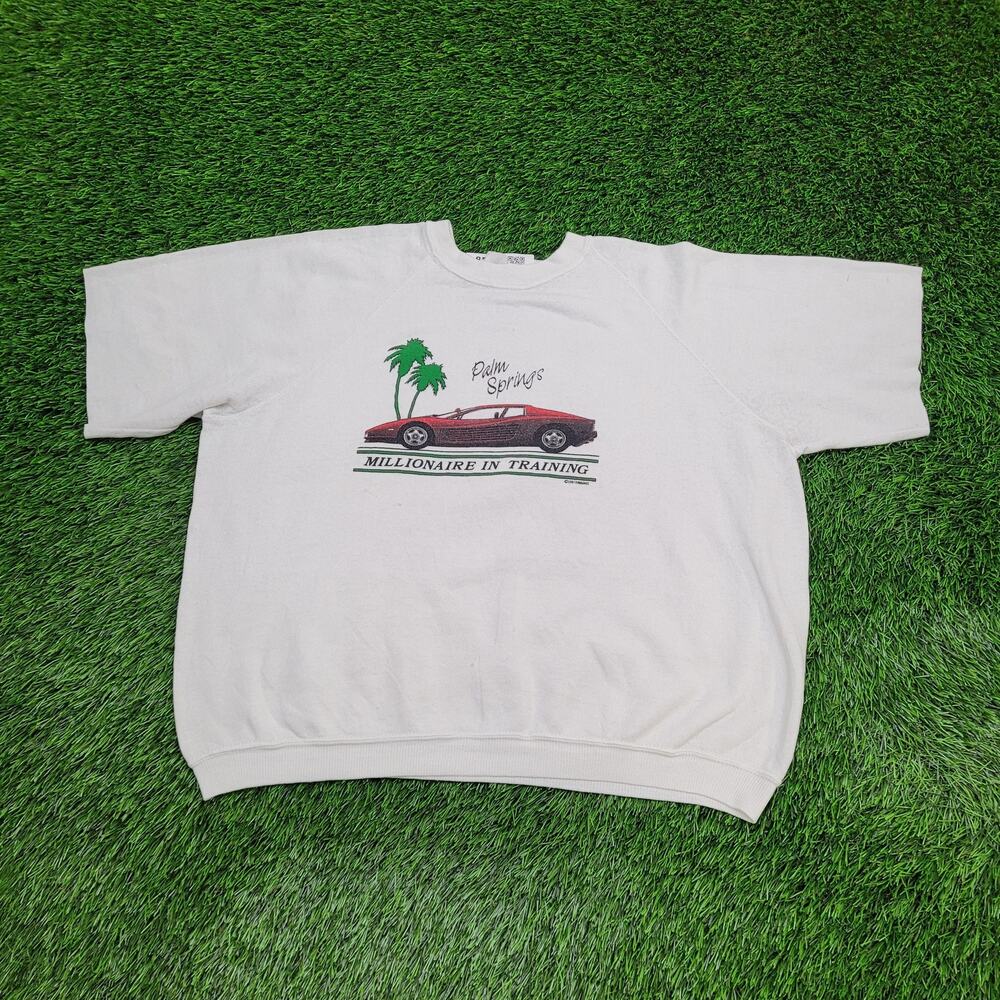 Vintage 90s Palm-Springs Car Sweatshirt XL 24x21 Cropped USA